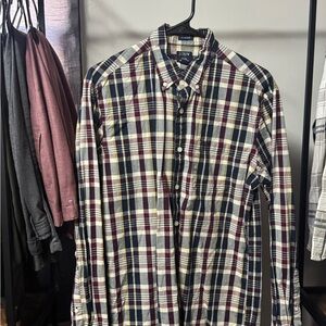 J. Crew Men's Checkered Shirt - Navy and Burgundy